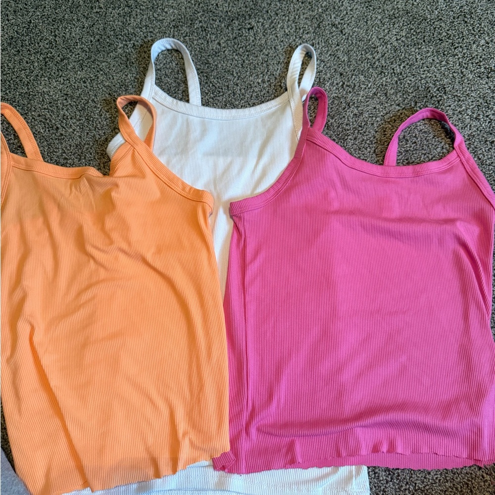 Women's Pink, Orange, and White Tank Tops